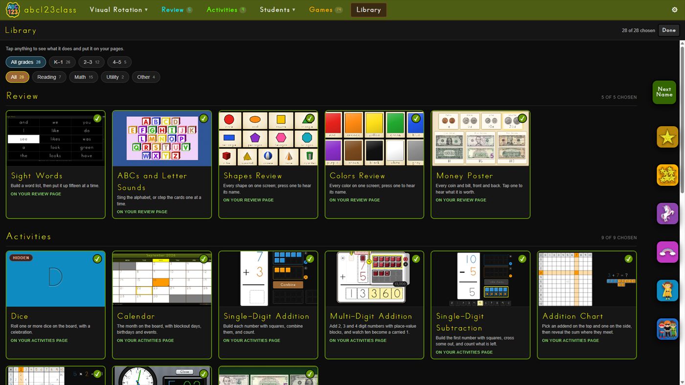 The Library of review, activity and game apps